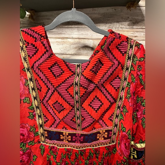 Free People Bold Blooms Embroidered Dress oversized red gold - Picture 6 of 12